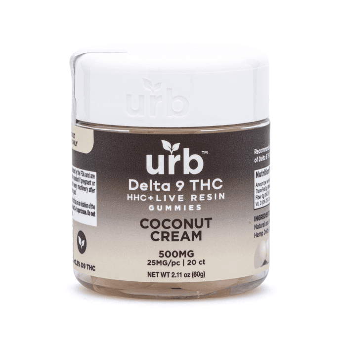 Urb Delta-9-THC HHC Live Resin Gummies - Coconut Cream (200 mg Total Delta-9-THC + 300 mg Total HHC) - Jar Front