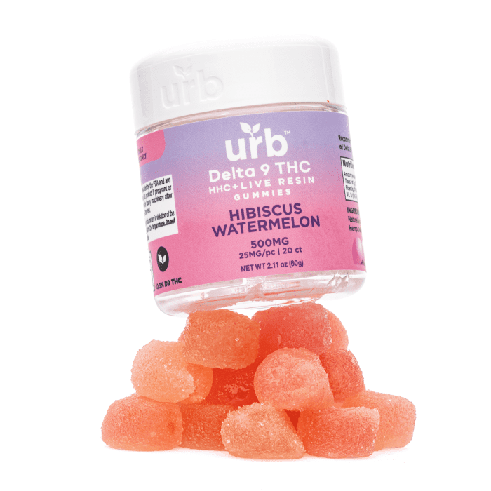 Urb Delta-9-THC HHC Live Resin Gummies - Hibiscus Watermelon (200 mg Total Delta-9-THC + 300 mg Total HHC) - Combo