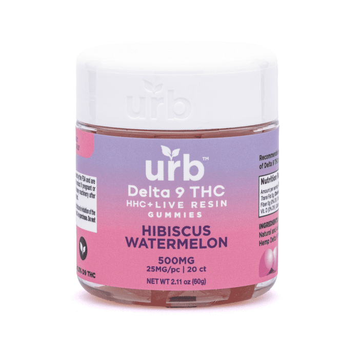 Urb Delta-9-THC HHC Live Resin Gummies - Hibiscus Watermelon (200 mg Total Delta-9-THC + 300 mg Total HHC) - Jar Front
