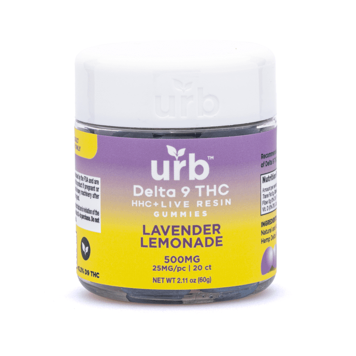 Urb Delta-9-THC HHC Live Resin Gummies - Lavender Lemonade (200 mg Total Delta-9-THC + 300 mg Total HHC) - Jar Front