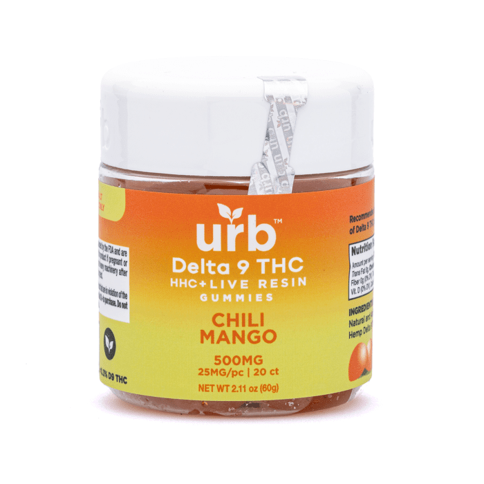 Urb Delta-9-THC HHC Live Resin Gummies - Mango & Chili (200 mg Delta-9-THC + 300 mg HHC Total) - Jar Front
