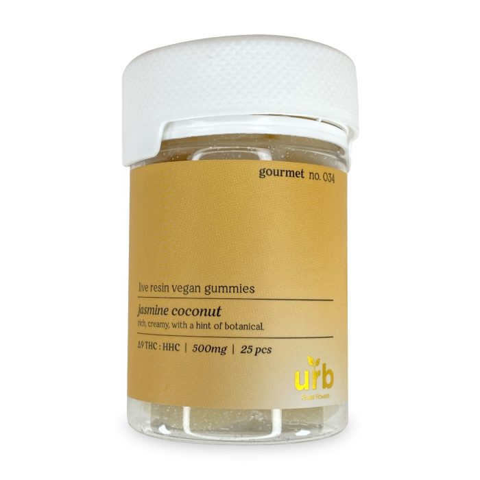 Urb Gourmet Live Resin Delta-9-THC - HHC Gummies - Jasmine Coconut (250 mg Total Delta-9-THC + 375 mg Total HHC) D