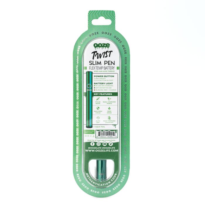 Ooze Slim Twist Pen 2.0 Vape Battery – Aqua Teal - Box Back