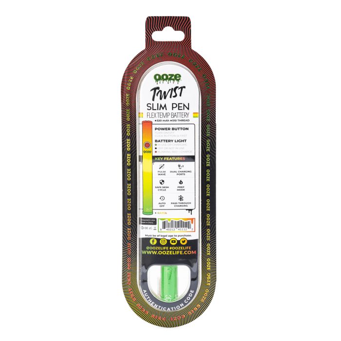Ooze Slim Twist Pen 2.0 Vape Battery – Rasta - Box Back