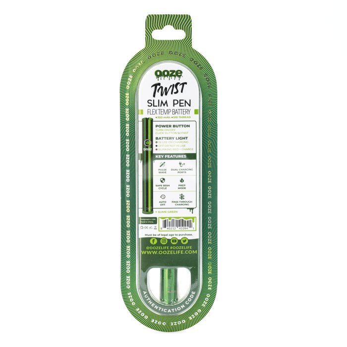 Ooze Slim Twist Pen 2.0 Vape Battery – Slime Green - Box Back
