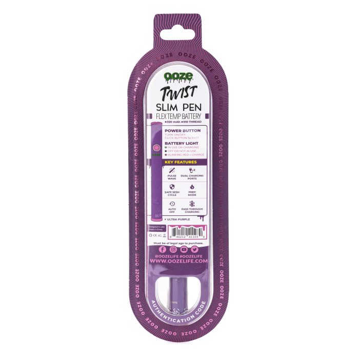 Ooze Slim Twist Pen 2.0 Vape Battery – Ultra Purple - Box Back