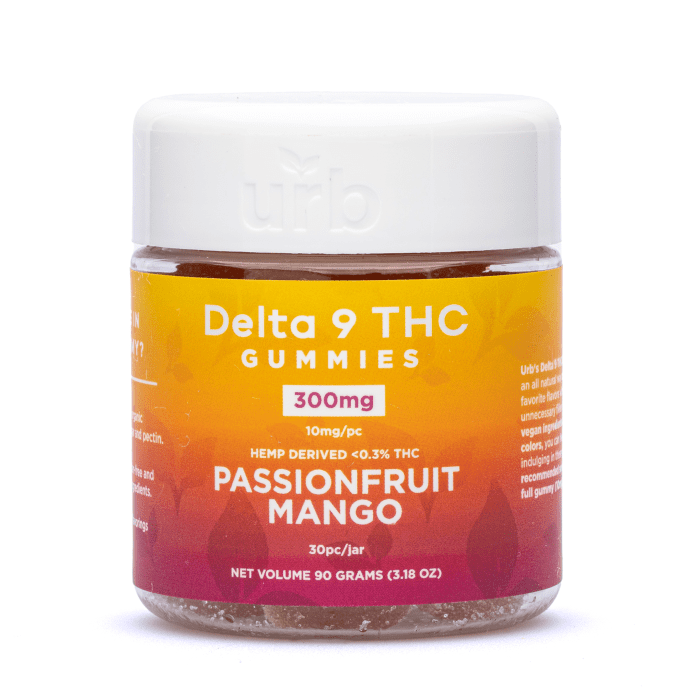 Urb Delta-9-THC Gummies - Passionfruit Mango (300 mg Total Delta-9-THC) - Jar Front