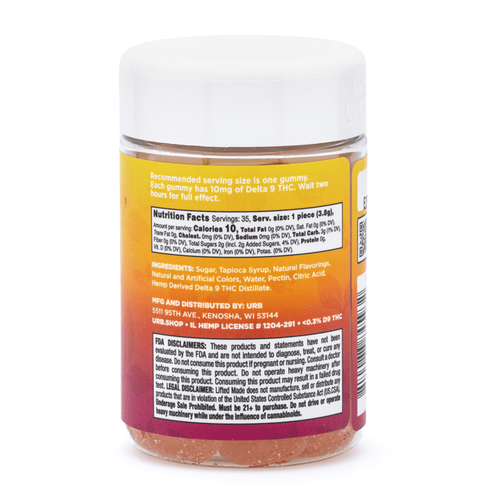 Urb Delta 9 THC Gummies - Passionfruit Mango (350 mg Total Delta 9 THC) - Jar Back