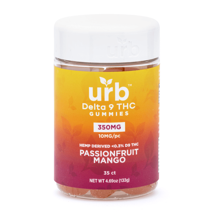 Urb Delta 9 THC Gummies - Passionfruit Mango (350 mg Total Delta 9 THC) - Jar Front