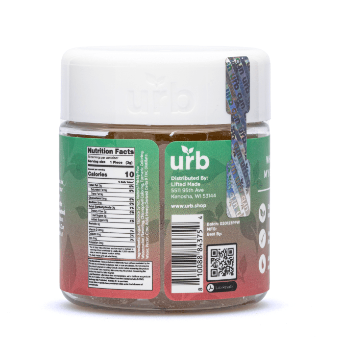 Urb Delta-9-THC Gummies - Prickly Pear Watermelon (300 mg Total Delta-9-THC) - Jar Back