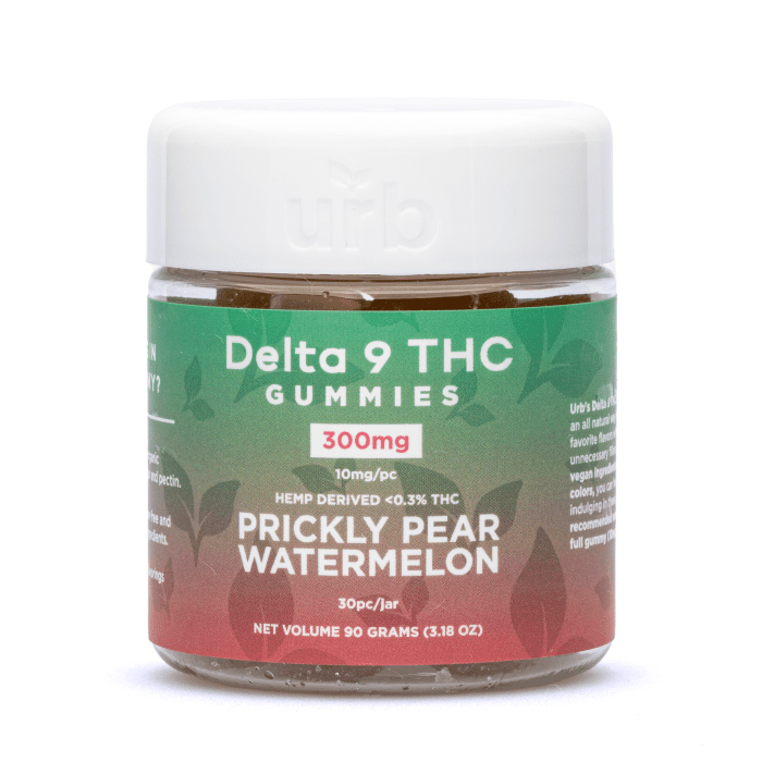 Urb Delta-9-THC Gummies - Prickly Pear Watermelon (300 mg Total Delta-9-THC) - Jar Front