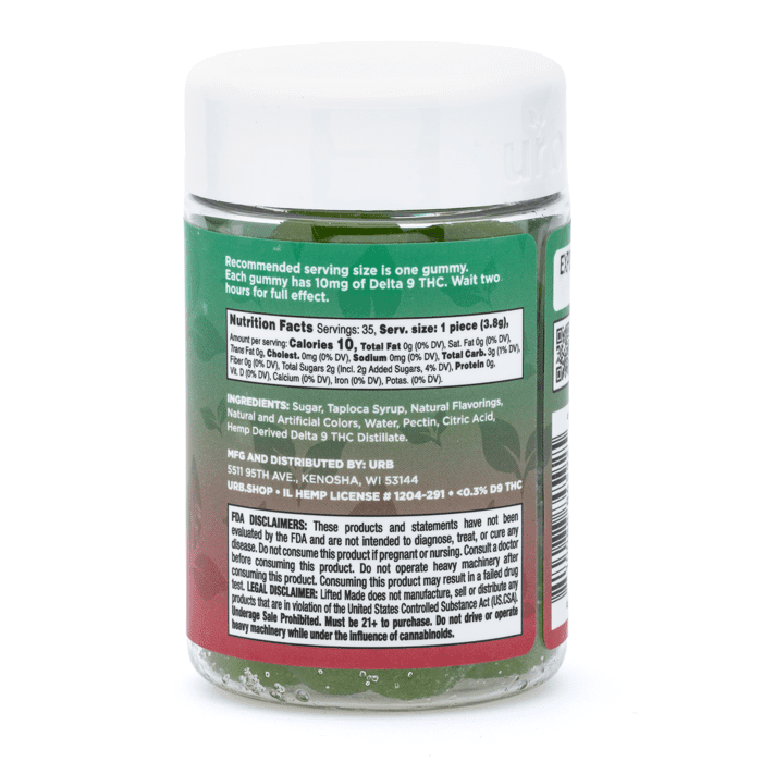 Urb Delta 9 THC Gummies - Prickly Pear Watermelon (350 mg Total Delta 9 THC) - Jar Back