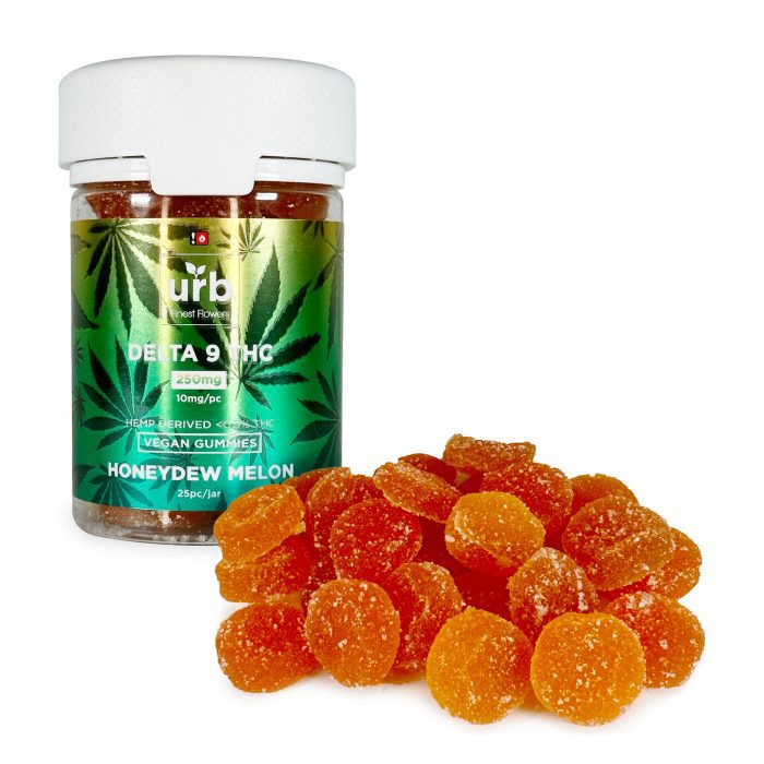 Urb Delta-9-THC Gummies – Honeydew Melon (250 mg Total Delta-9-THC) Package Front Out of Package