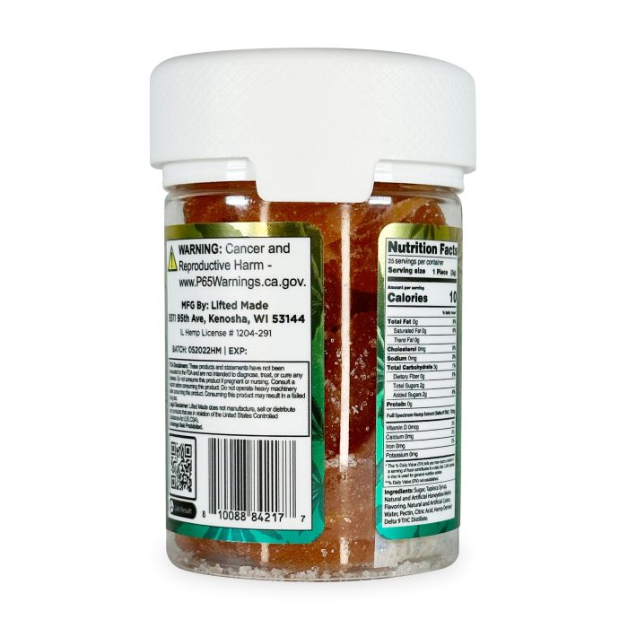 Urb Delta-9-THC Gummies – Honeydew Melon 250 mg Total Delta-9-THC Package Back