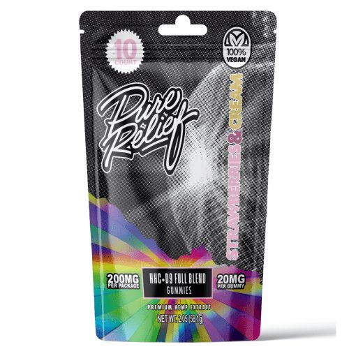 Pure Relief HHC + Delta-9-THC Gummies - Strawberries & Cream (200 mg Total HHC) Front of Package