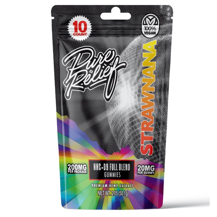 Pure Relief HHC + Delta-9-THC Gummies - Strawnana (200 mg Total HHC) Front of Package