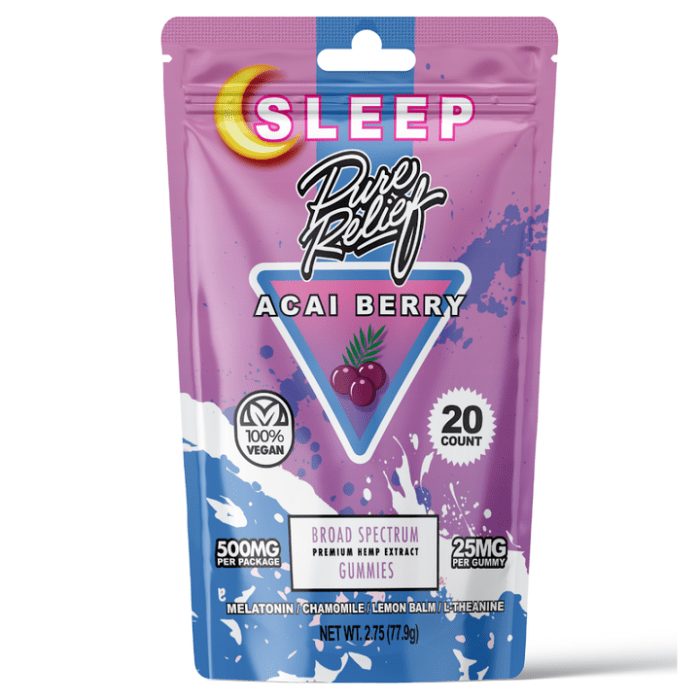 Pure Relief Sleep CBD Gummies - Acai Berry (400 mg Total CBD + 100 mg Total CBN) Front of Package