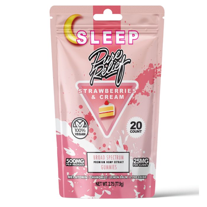 Pure Relief Sleep CBD Gummies - Strawberries & Cream (400 mg Total CBD + 100 mg Total CBN) Front of Package