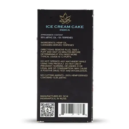 3Chi Delta-8-THC Disposable Vape Pen Ice Cream Cake Combo Box Back