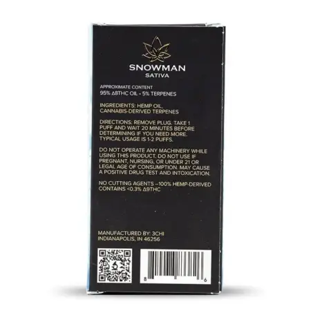 3Chi Delta-8-THC Disposable Vape Pen - Snowman Box Back