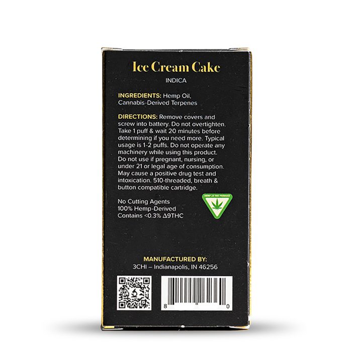3Chi Delta 9o Vape Cartridge - Ice Cream Cake Box Back