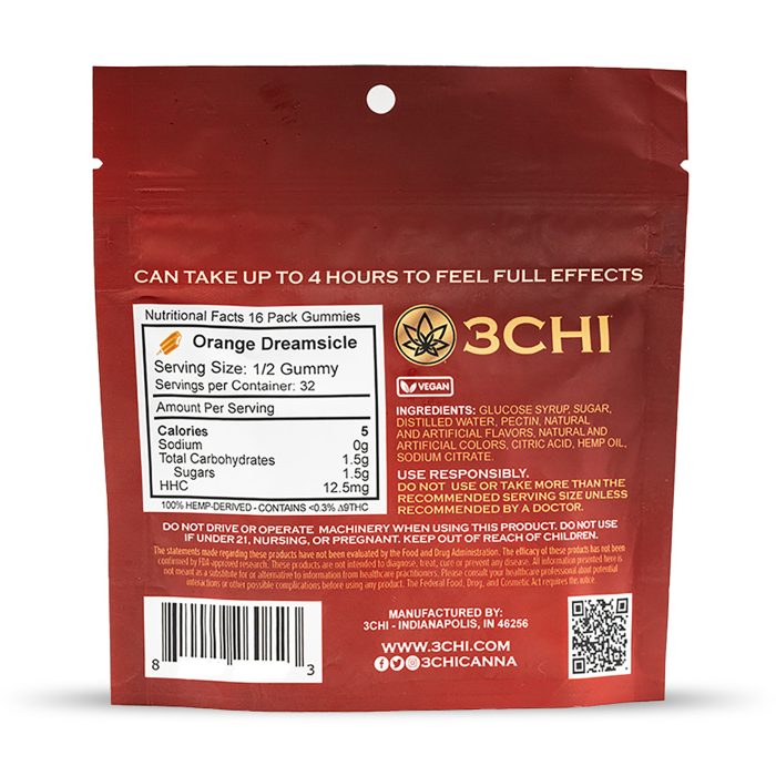 3Chi HHC Gummies – Orange Dreamsicle (400 mg Total HHC) - Bag Back