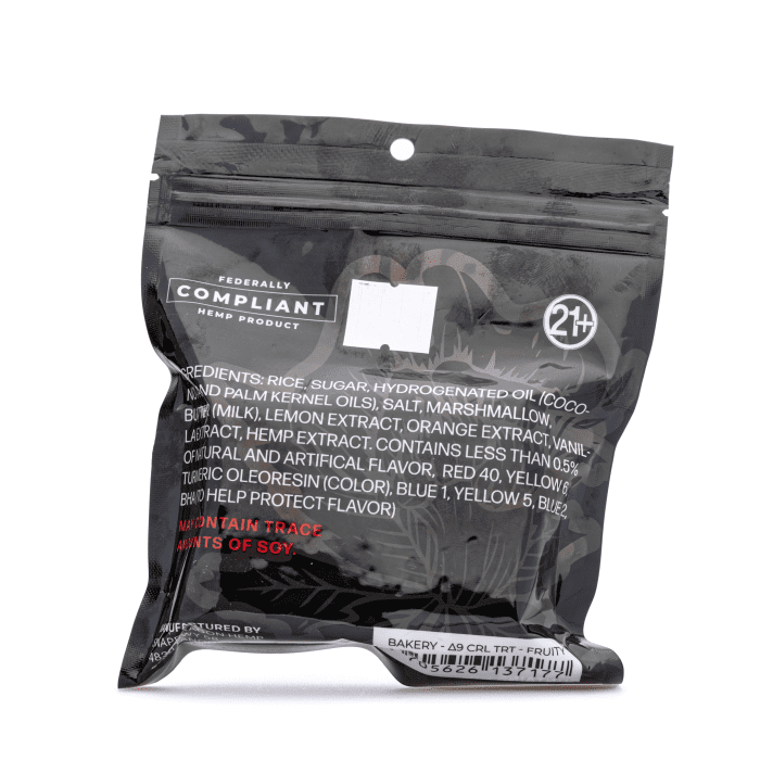 Snapdragon High Potency Delta-9 Live Resin and CBD Fruity Cereal Treat (111 mg Delta-9-THC + 108 mg CBD) - Bag Back