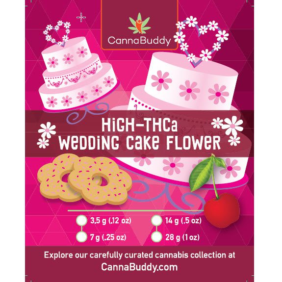 High THCa Wedding Cake Flower Label