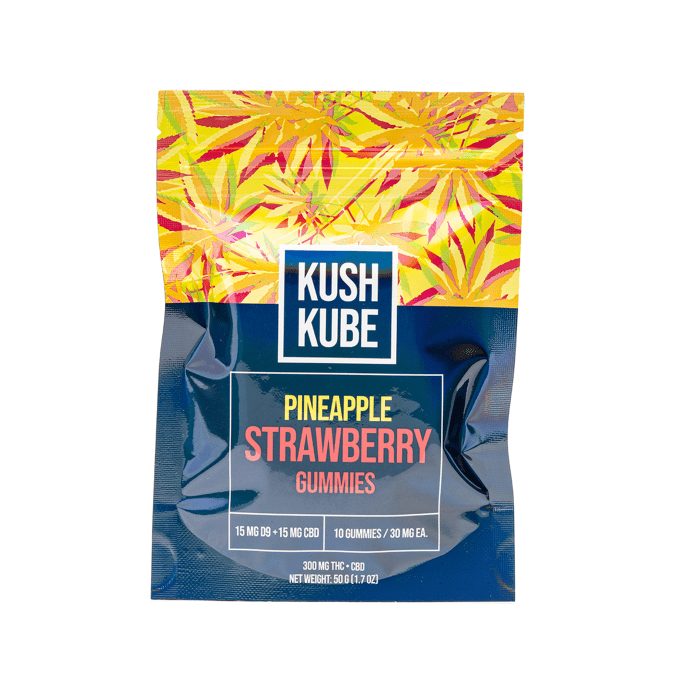 Kush Kube - Delta 9 _ CBD Gummies - Pineapple Strawberry - Bag Front