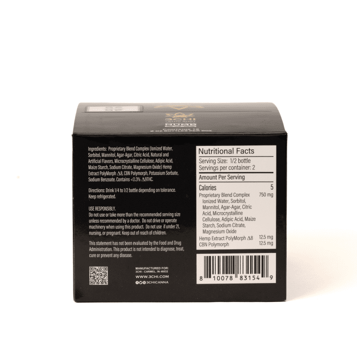 3Chi Delta-8-THC Shot - Comfortably Numb (25 mg Delta-8-THC + 25 mg CBN) - Box Back