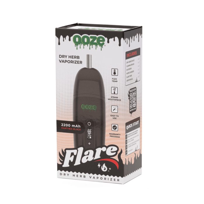 Oooze Flare Dry Herb Vaporizer - Black - Box Front