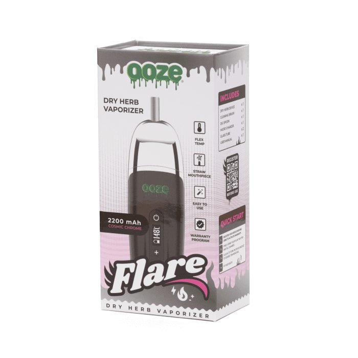 Oooze Flare Dry Herb Vaporizer - Chrome - Box Front