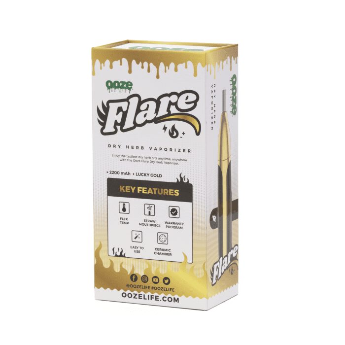 Oooze Flare Dry Herb Vaporizer - Gold - Box Back