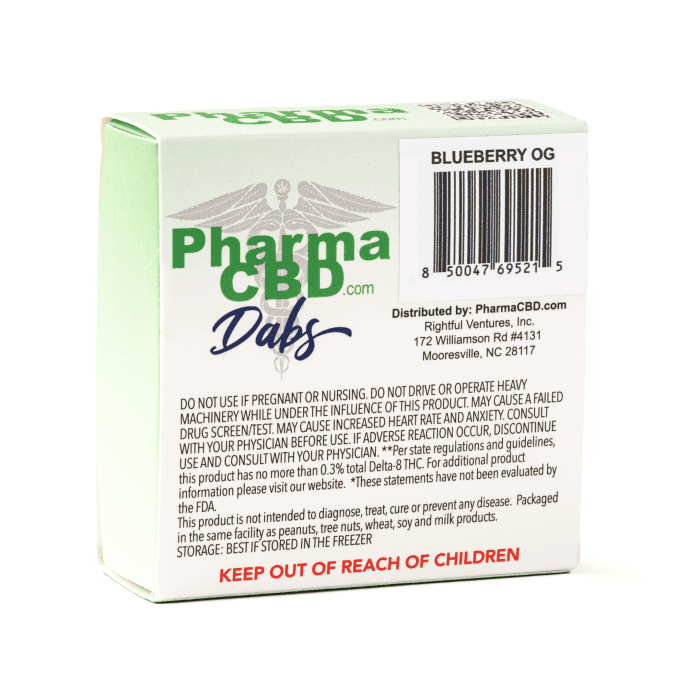 PharmaCBD Delta-8 Blueberry OG Dabs (2 gram Delta-8-THC) - Box Back