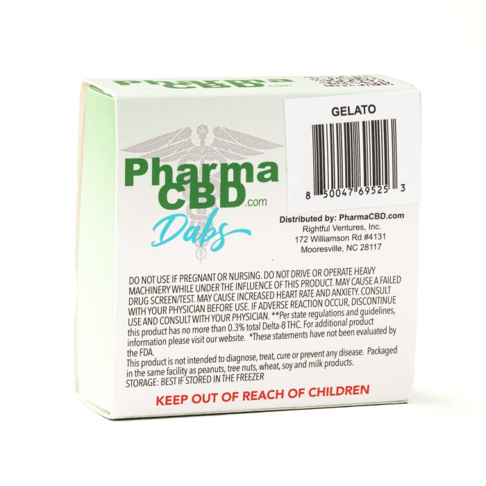 PharmaCBD Delta-8 Gelato Dabs (2 gram Delta-8-THC) - Box Back