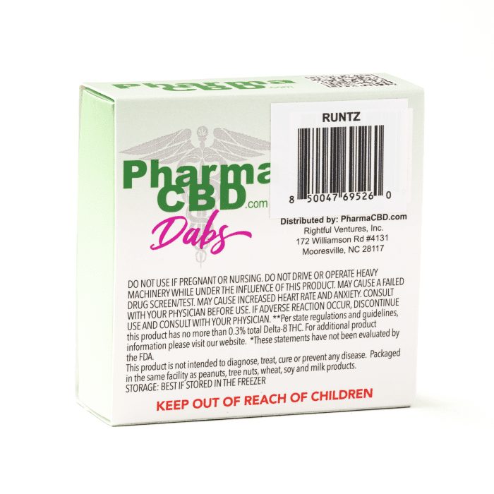 PharmaCBD Delta-8 Runtz Dabs (2 gram Delta-8-THC) - Box Back
