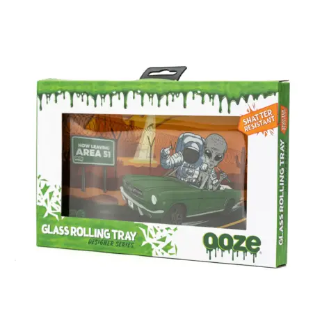 Ooze Shatter Resistant Glass Rolling Tray - Space Race - Box Front