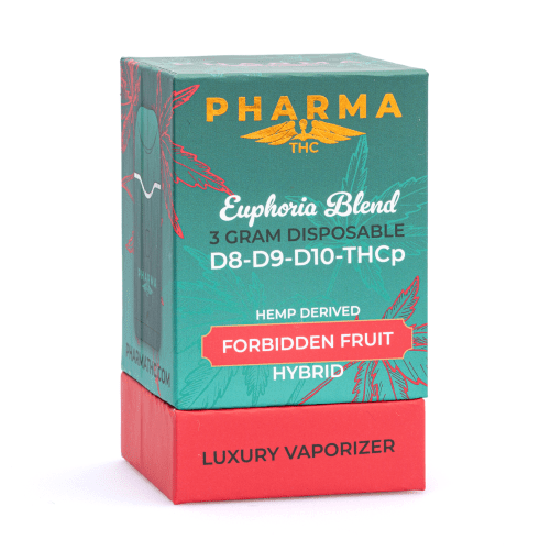 PharmaTHC Delta-8, Delta-9, Delta-10 & THCP Disposable Vape - Forbidden Fruit (3 grams) - Box Front