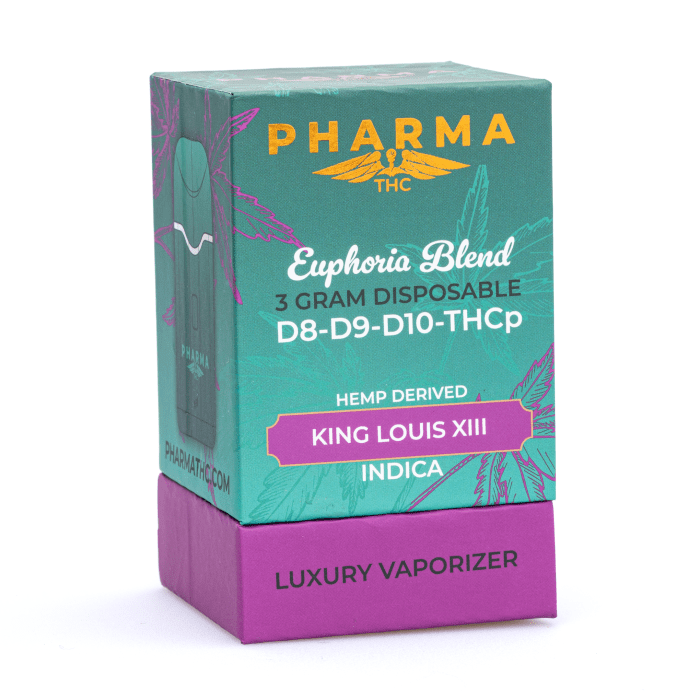 PharmaTHC Delta-8, Delta-9, Delta-10 & THCP Disposable Vape - King Louis XIII (3 grams) - Box Front