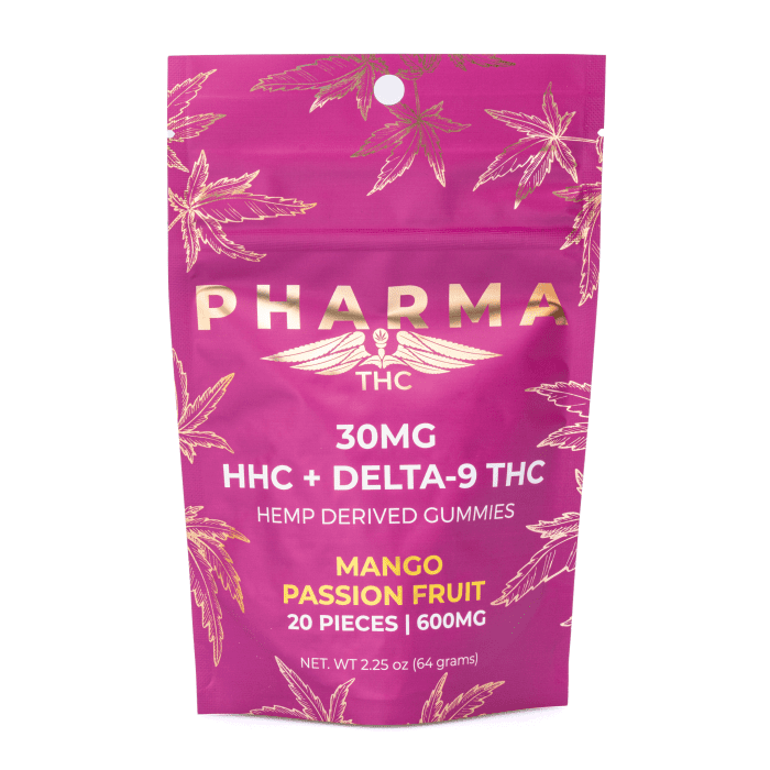 PharmaTHC HHC Delta-9-THC Gummies - Mango Passion Fruit (400 mg Total HHC + 200 mg Total Delta-9-THC) - Bag Front