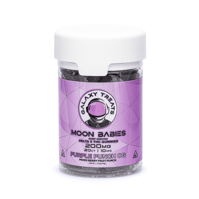 Galaxy Treats Moon Babies Delta-9-THC Gummies - Purple Punch (200 mg Total Delta-9-THC + 280 mg Total CBD) - Bottle Front