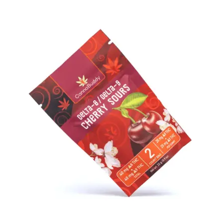 CannaBuddy Delta-8 Delta-9 Cherry Sours (40 mg Delta-8-THC + 40 mg Delta-9-THC Total) - Bag Front