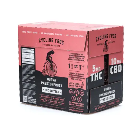 Cycling Frog THC + CBD Seltzer 6 Pack - Guava Passionfruit (30 mg Delta-9-THC + 60 mg CBD Total) - Box Back