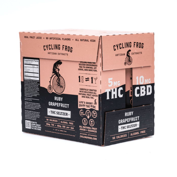 Cycling Frog THC + CBD Seltzer 6 Pack - Ruby Grapefruit (30 mg Delta-9-THC + 60 mg CBD Total) - Box Back