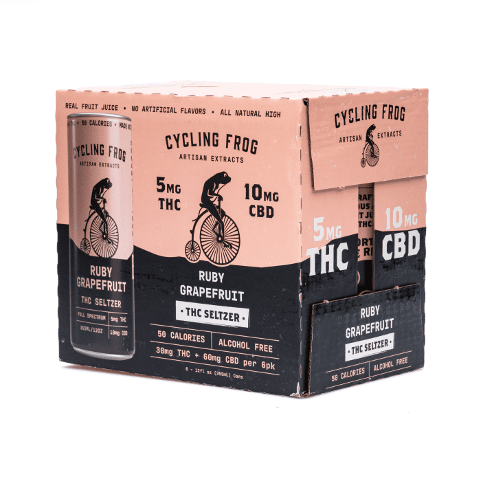 Cycling Frog THC + CBD Seltzer 6 Pack - Ruby Grapefruit (30 mg Delta-9-THC + 60 mg CBD Total) - Box Front