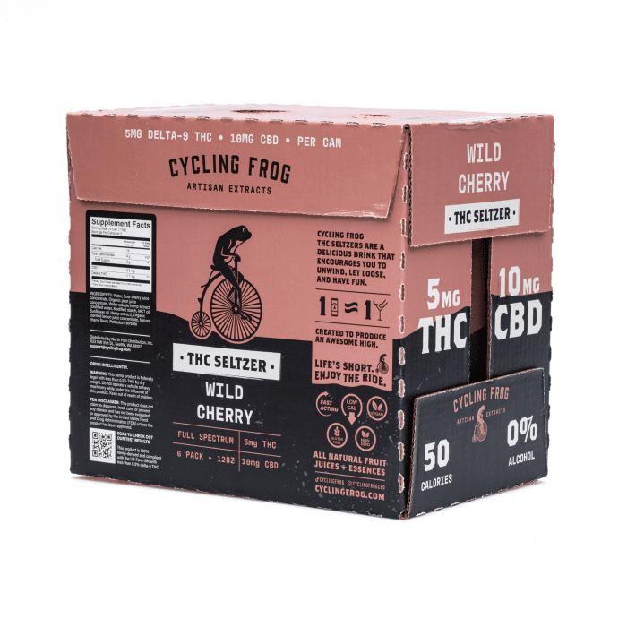 Cycling Frog THC + CBD Seltzer 6 Pack - Wild Cherry (30 mg Delta-9-THC + 60 mg CBD Total) - Box Back