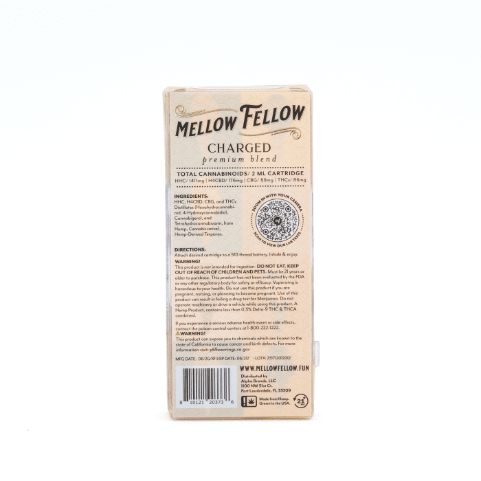 Mellow Fellow 2 gram Charged Blend Vape Cartridge - Candyland - Box Back