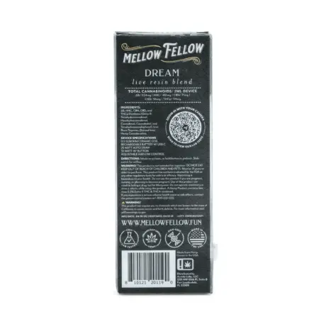 Mellow Fellow 2 gram Dream Blend Live Resin Disposable Vape - MK Ultra - Box Back