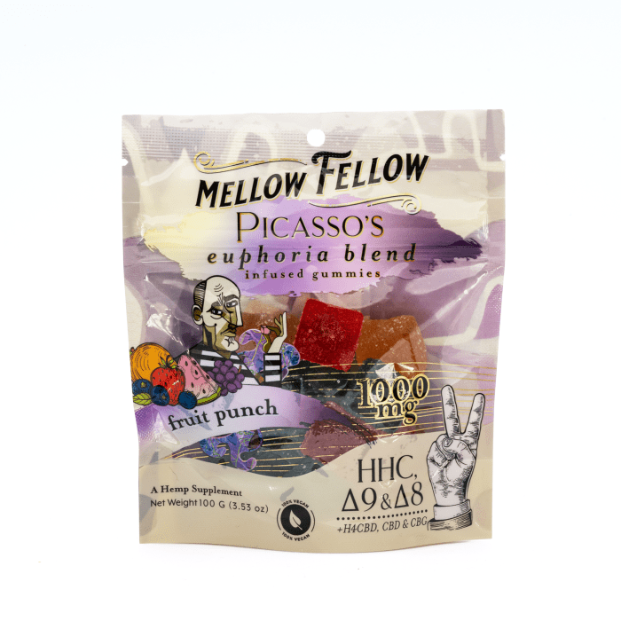 Mellow Fellow Picasso's Euphoria Blend M-Fusion Gummies - Fruit Punch (1000 mg Total Cannabinoids) - Bag Front