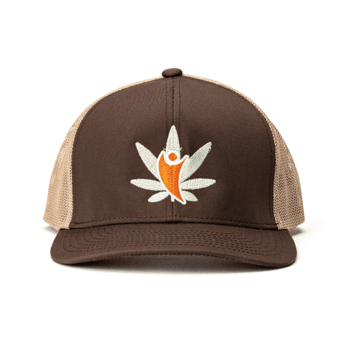 CannaBuddy Trucker Hat - Brown and Tan - Front